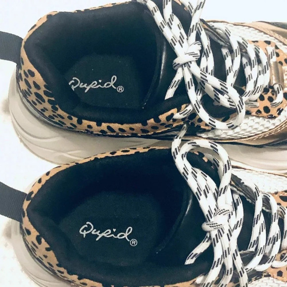 Qupid Womens Gold Black Lace Up Leopard Print Low Top Sneaker Shoes Size US 7 - Picture 9 of 13